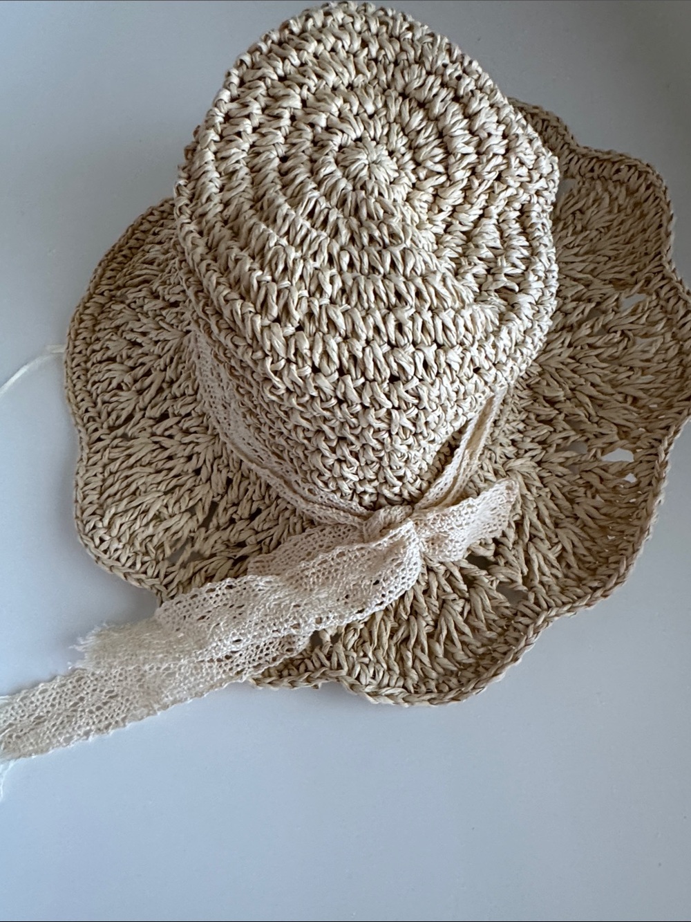 H&M Cream Crochet Sun Hat with Lace Bow